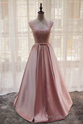Charming Pink Satin Long Formal Gown, Prom Dress , Lovely Satin Party Dress